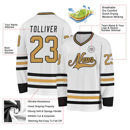 Custom White Old Gold-Black Hockey Jersey - Sky-Custom