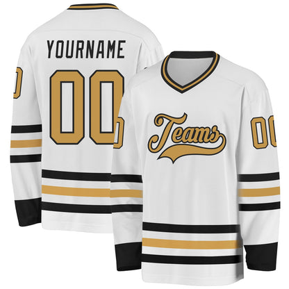 Custom White Old Gold-Black Hockey Jersey - Sky-Custom