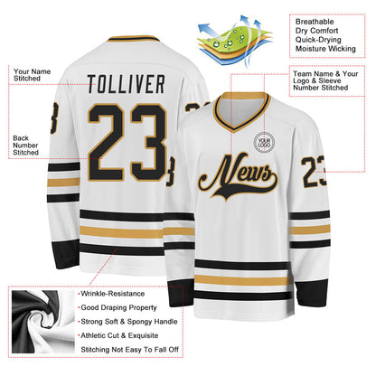 Custom White Black-Old Gold Hockey Jersey - Sky-Custom