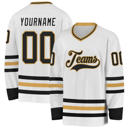 Custom White Black-Old Gold Hockey Jersey - Sky-Custom