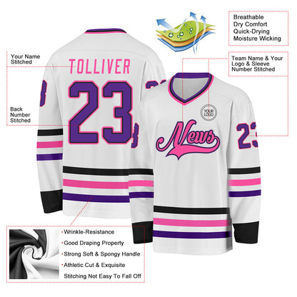 Custom White Purple Black-Pink Hockey Jersey - Sky-Custom
