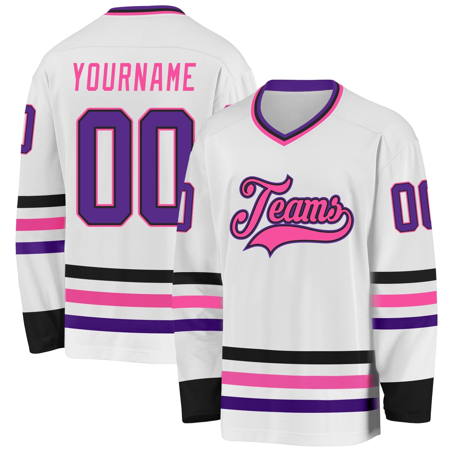 Custom White Purple Black-Pink Hockey Jersey - Sky-Custom