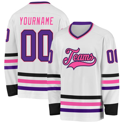 Custom White Purple Black-Pink Hockey Jersey - Sky-Custom