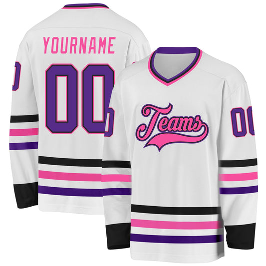 Custom White Purple Black-Pink Hockey Jersey - Sky-Custom