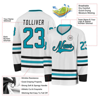 Custom White Teal-Black Hockey Jersey - Sky-Custom