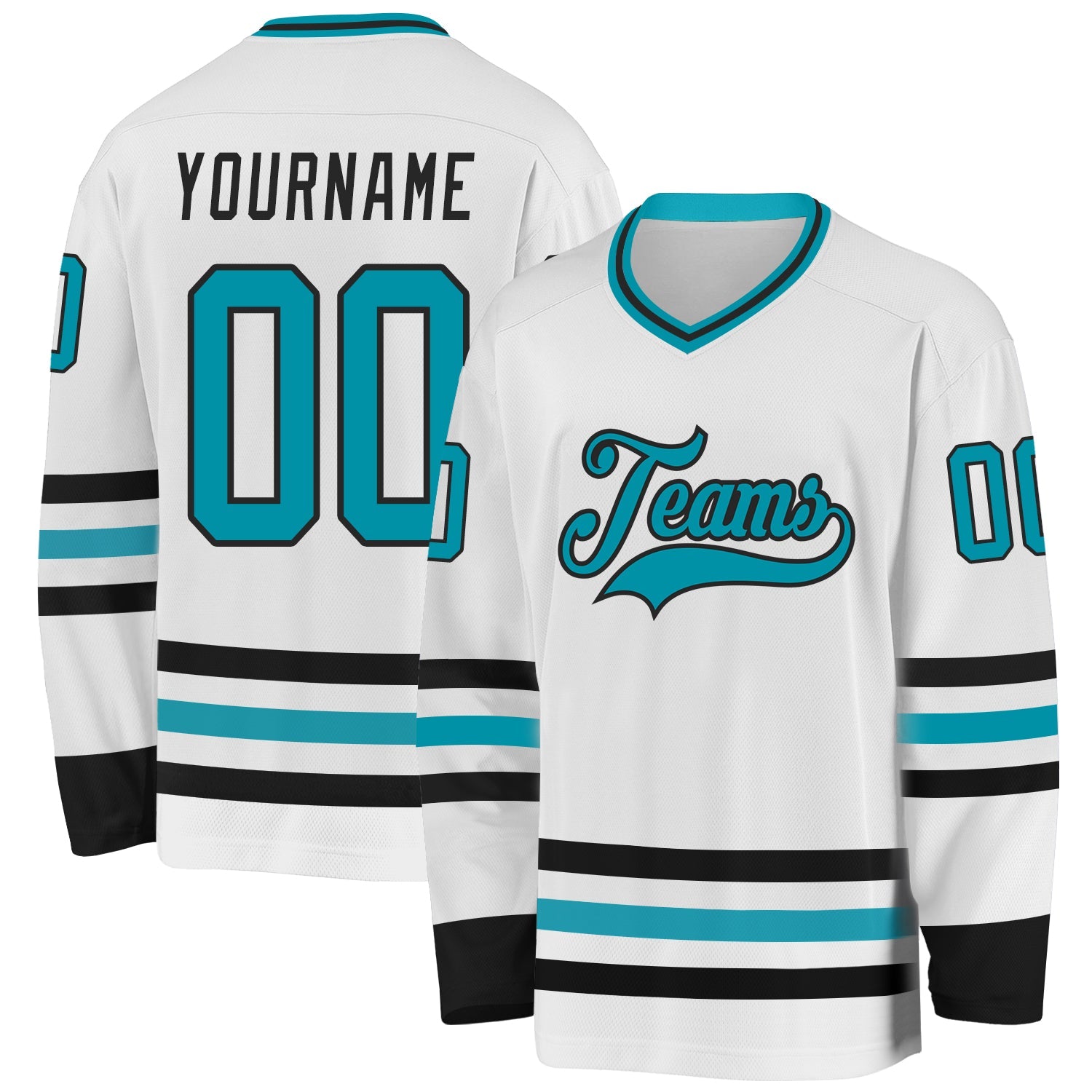Custom White Teal-Black Hockey Jersey - Sky-Custom