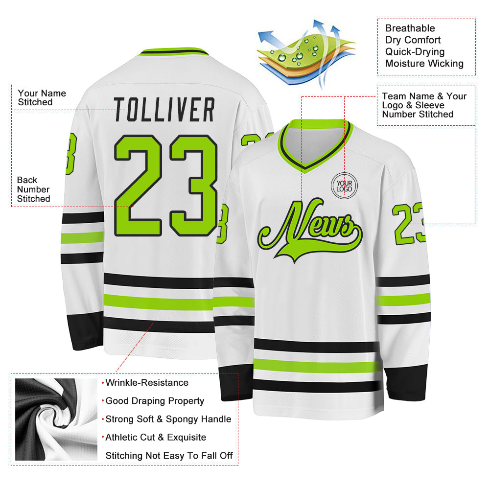 Custom White Neon Green-Black Hockey Jersey - Sky-Custom
