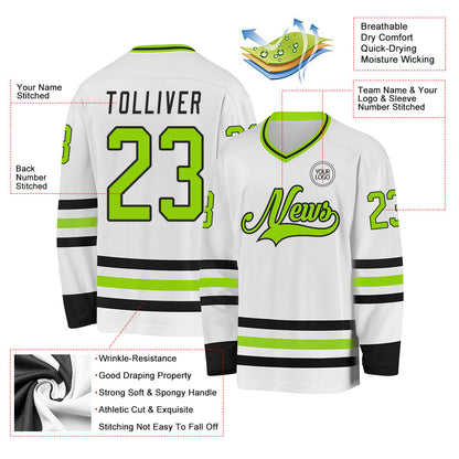 Custom White Neon Green-Black Hockey Jersey - Sky-Custom