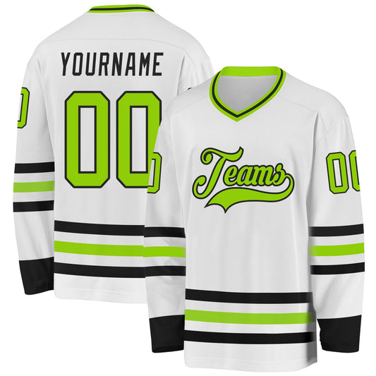Custom White Neon Green-Black Hockey Jersey - Sky-Custom