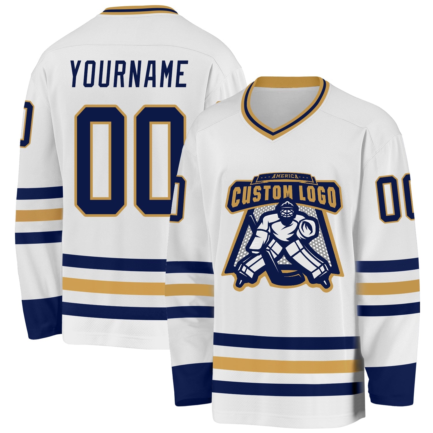 Custom White Navy-Old Gold Hockey Jersey - Sky-Custom