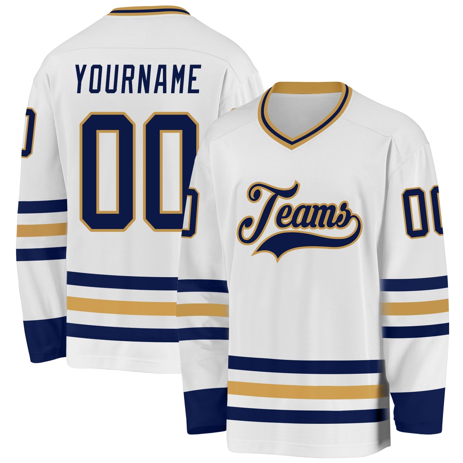 Custom White Navy-Old Gold Hockey Jersey - Sky-Custom