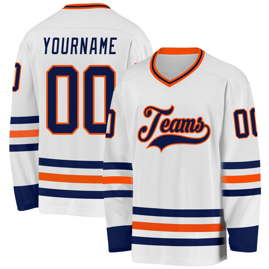 Custom White Navy-Orange Hockey Jersey - Sky-Custom