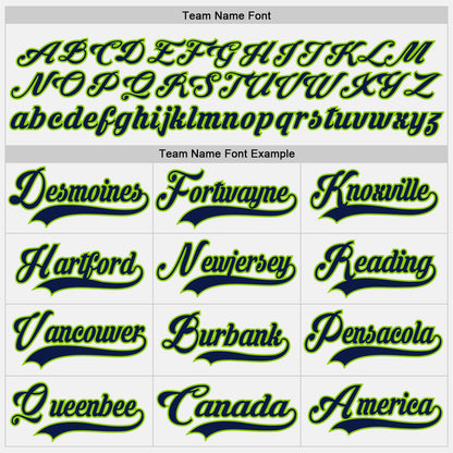 Custom White Navy-Neon Green Hockey Jersey - Sky-Custom