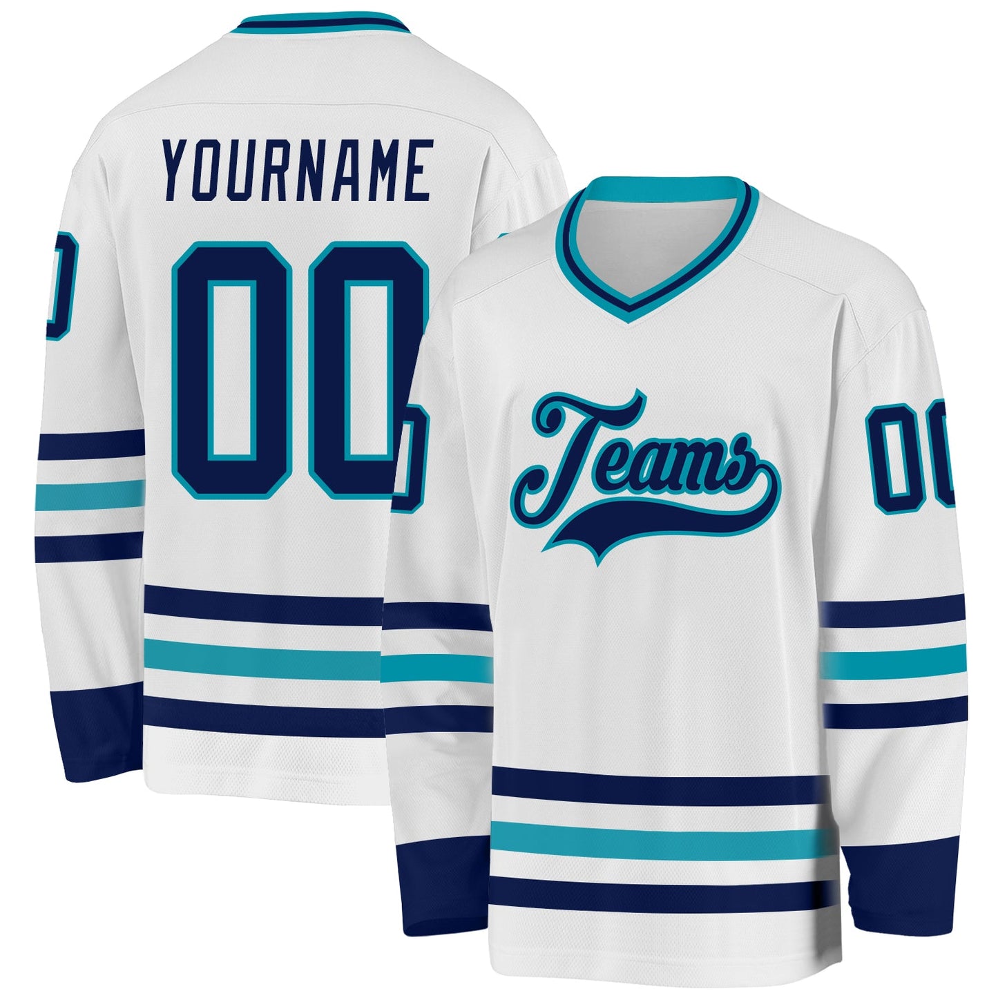 Custom White Navy-Teal Hockey Jersey - Sky-Custom
