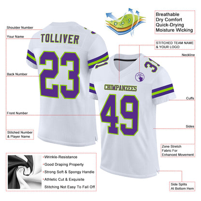 Custom White Purple-Neon Green Mesh Authentic Football Jersey - Sky-Custom