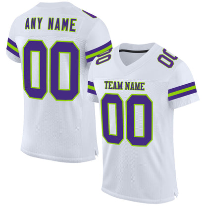 Custom White Purple-Neon Green Mesh Authentic Football Jersey - Sky-Custom