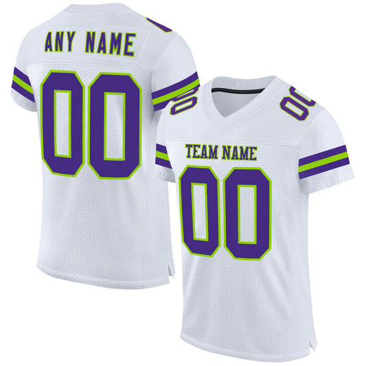 Custom White Purple-Neon Green Mesh Authentic Football Jersey - Sky-Custom