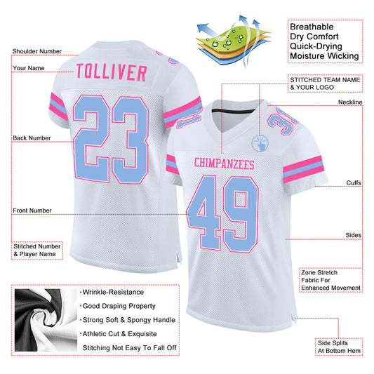 Custom White Light Blue-Pink Mesh Authentic Football Jersey - Sky-Custom