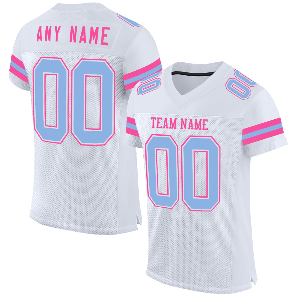 Custom White Light Blue-Pink Mesh Authentic Football Jersey - Sky-Custom