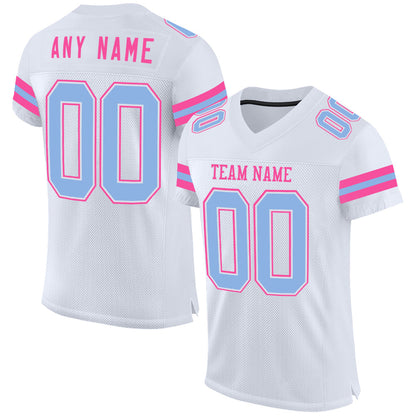 Custom White Light Blue-Pink Mesh Authentic Football Jersey - Sky-Custom