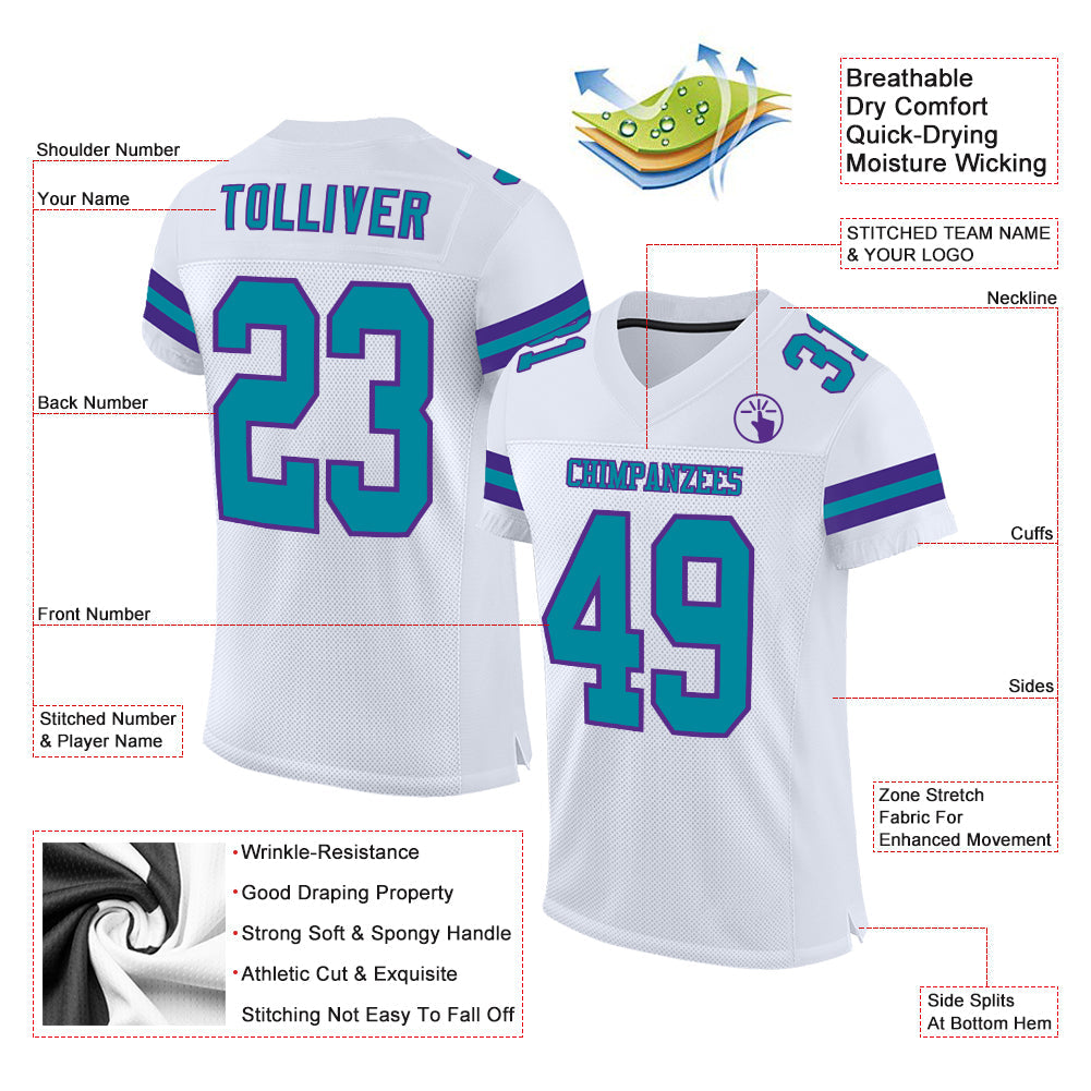 Custom White Teal-Purple Mesh Authentic Football Jersey - Sky-Custom