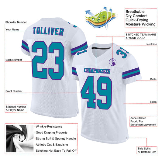 Custom White Teal-Purple Mesh Authentic Football Jersey - Sky-Custom