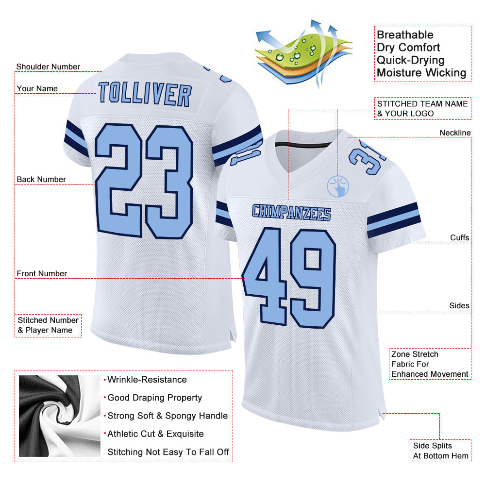 Custom White Light Blue-Navy Mesh Authentic Football Jersey - Sky-Custom