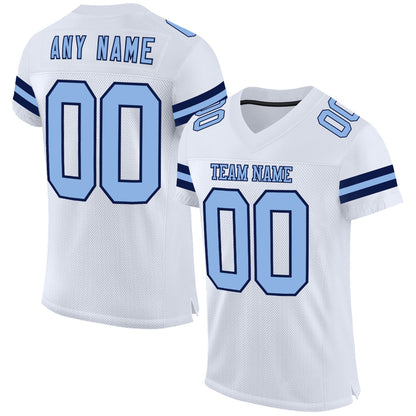 Custom White Light Blue-Navy Mesh Authentic Football Jersey - Sky-Custom