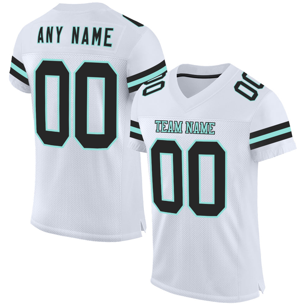 Custom White Black-Ice Blue Mesh Authentic Football Jersey - Sky-Custom