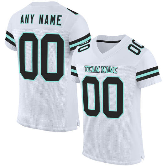 Custom White Black-Ice Blue Mesh Authentic Football Jersey - Sky-Custom