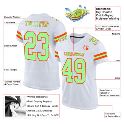 Custom White Pea Green-Orange Mesh Authentic Football Jersey - Sky-Custom