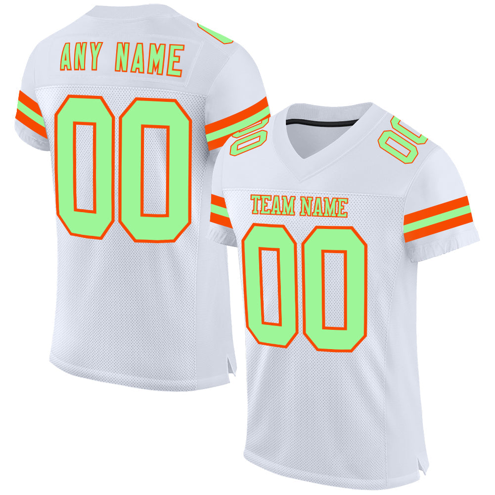 Custom White Pea Green-Orange Mesh Authentic Football Jersey - Sky-Custom
