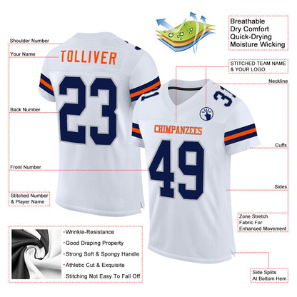 Custom White Navy Gray-Orange Mesh Authentic Football Jersey - Sky-Custom