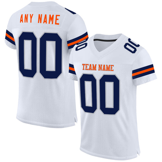 Custom White Navy Gray-Orange Mesh Authentic Football Jersey - Sky-Custom