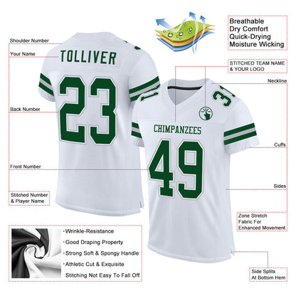Custom White Green-Gray Mesh Authentic Football Jersey - Sky-Custom