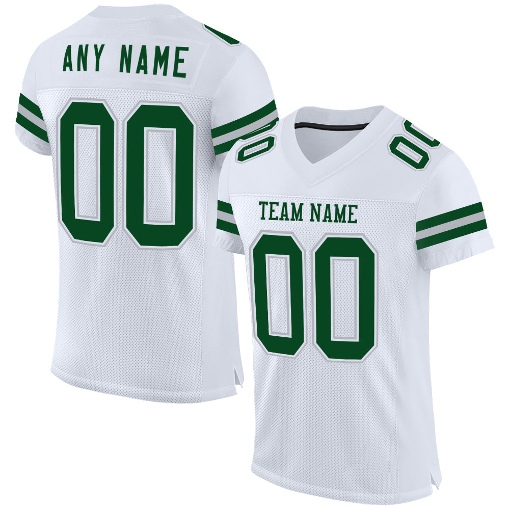 Custom White Green-Gray Mesh Authentic Football Jersey - Sky-Custom