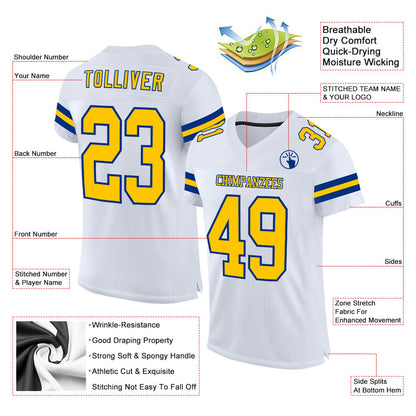Custom White Yellow-Royal Mesh Authentic Football Jersey - Sky-Custom
