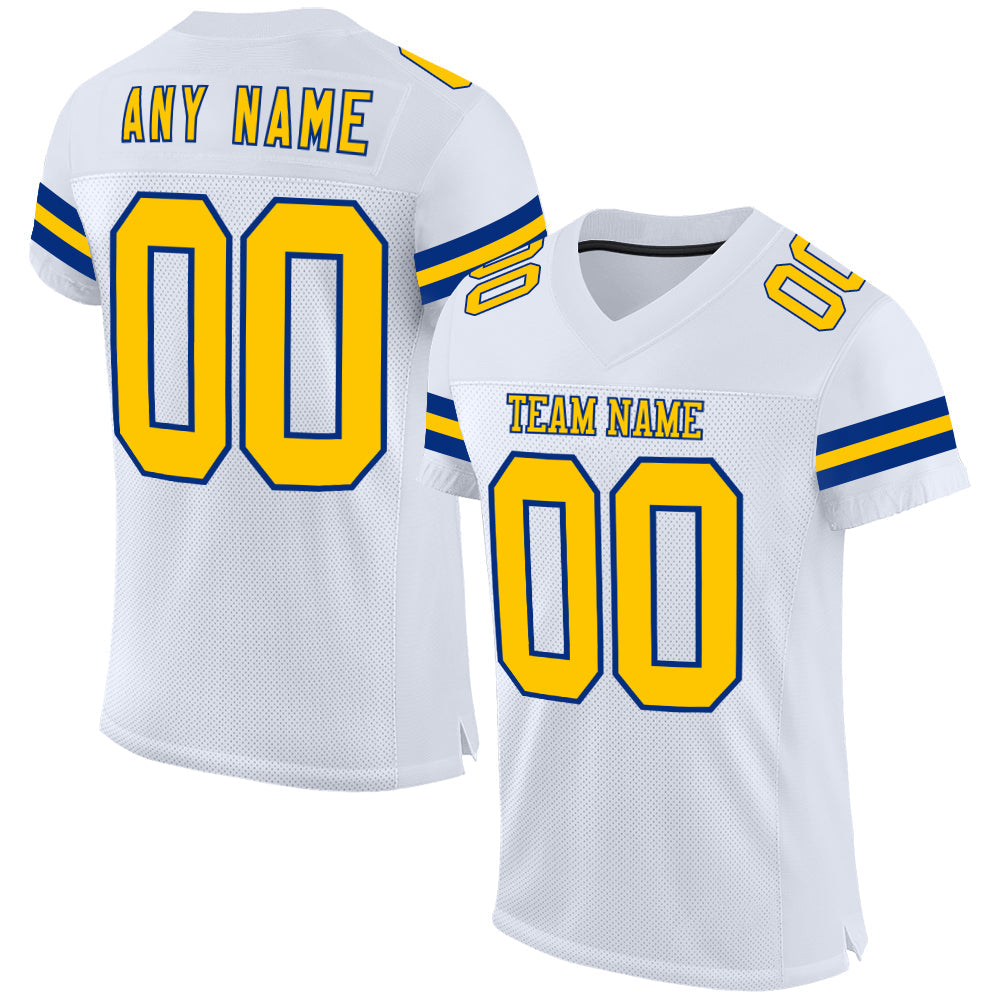 Custom White Yellow-Royal Mesh Authentic Football Jersey - Sky-Custom