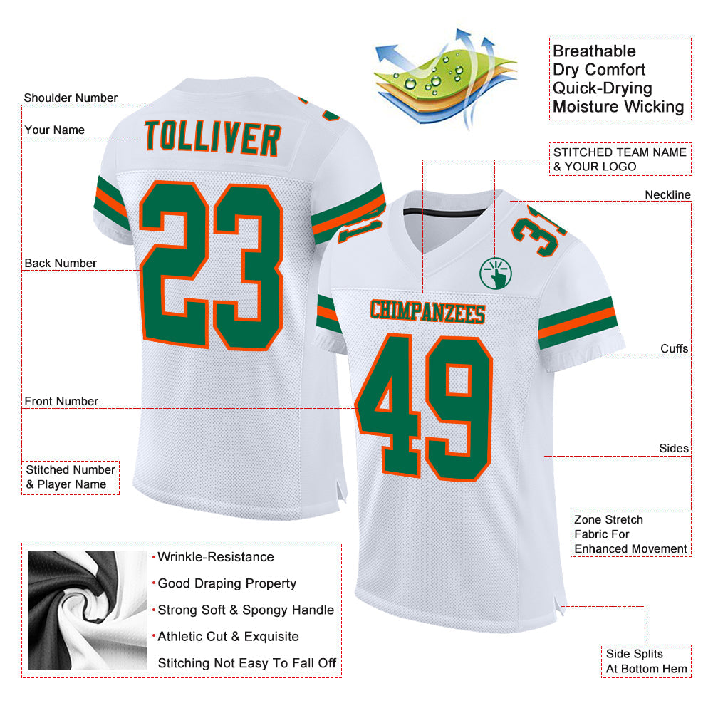 Custom White Kelly Green-Orange Mesh Authentic Football Jersey - Sky-Custom
