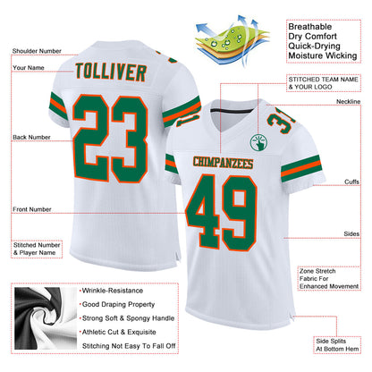 Custom White Kelly Green-Orange Mesh Authentic Football Jersey - Sky-Custom