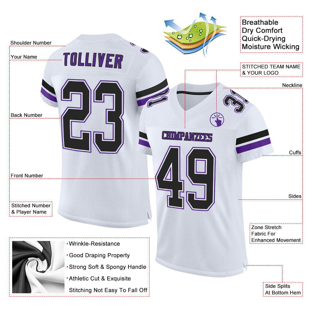 Custom White Black-Purple Mesh Authentic Football Jersey - Sky-Custom