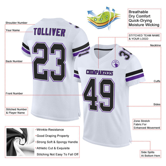 Custom White Black-Purple Mesh Authentic Football Jersey - Sky-Custom