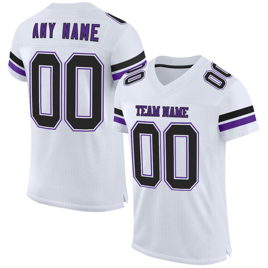 Custom White Black-Purple Mesh Authentic Football Jersey - Sky-Custom