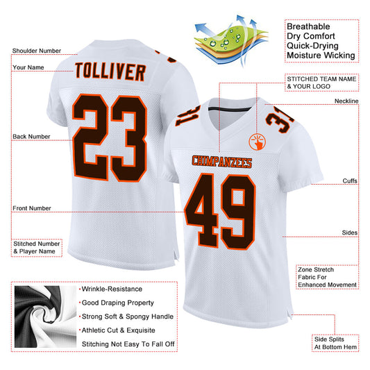 Custom White Brown-Orange Mesh Authentic Football Jersey - Sky-Custom