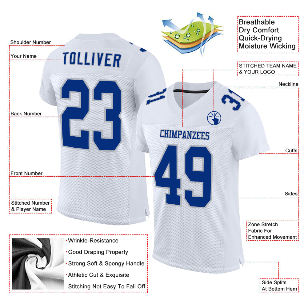 Custom White Royal-Gray Mesh Authentic Football Jersey - Sky-Custom