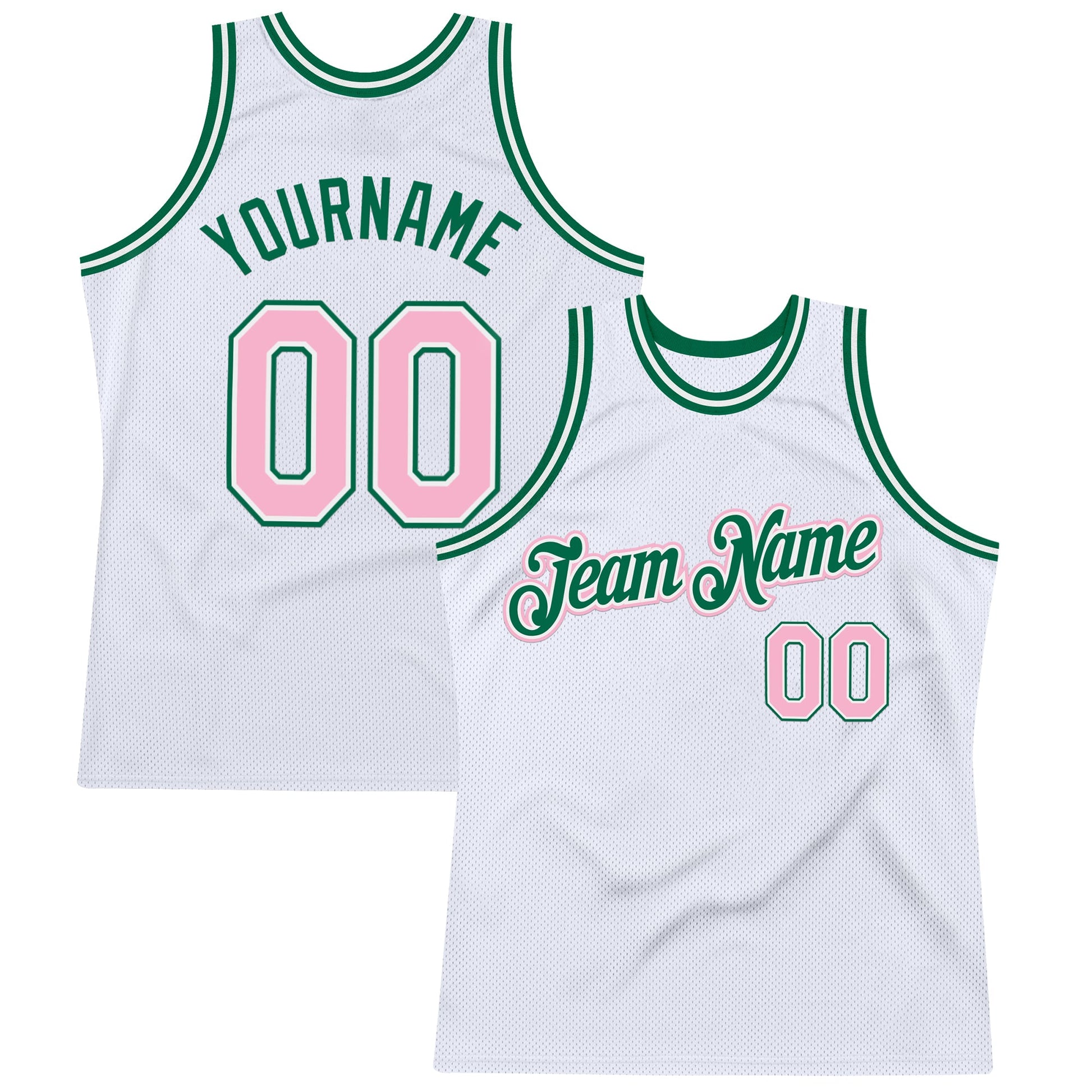 Custom White Light Pink-Kelly Green Authentic Throwback Basketball Jersey - Sky-Custom