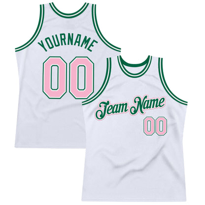 Custom White Light Pink-Kelly Green Authentic Throwback Basketball Jersey - Sky-Custom
