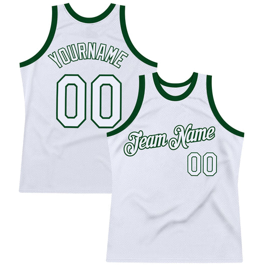 Custom White Green Authentic Throwback Basketball Jersey - Sky-Custom