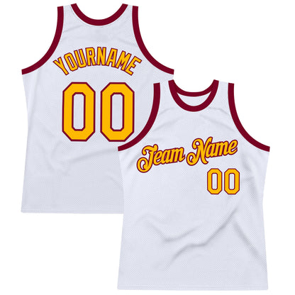 Custom White Gold-Maroon Authentic Throwback Basketball Jersey - Sky-Custom