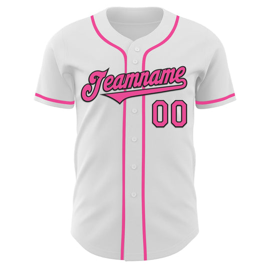 Custom White Pink-Black Authentic Baseball Jersey - Sky-Custom